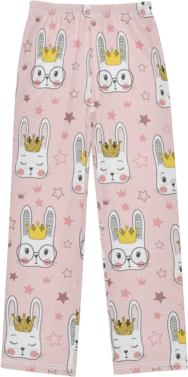 Pigsaly Boys' Pants Cute Rabbit Gold Girl Princess Long Bottoms Pink Stars Jogger Pants Elastic Waist Trousers Pockets S