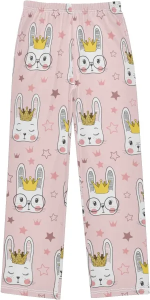 Pigsaly Boys' Pants Cute Rabbit Gold Girl Princess Long Bottoms Pink Stars Jogger Pants Elastic Waist Trousers Pockets S