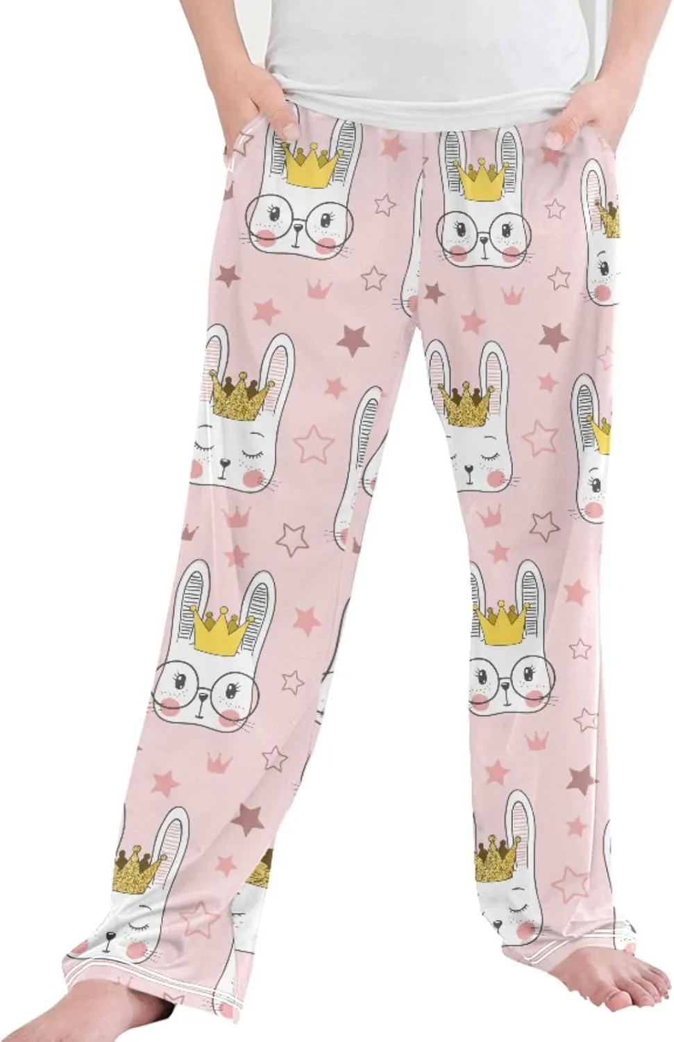 Pigsaly Boys' Pants Cute Rabbit Gold Girl Princess Long Bottoms Pink Stars Jogger Pants Elastic Waist Trousers Pockets S