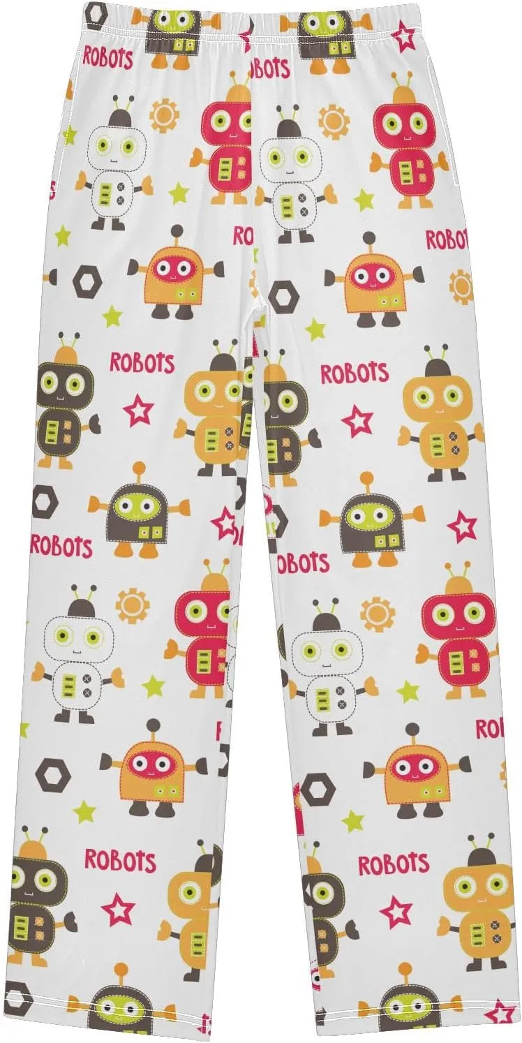 Pigsaly Boys' Pants Cute Robots Long Bottoms Mechanic Stars Jogger Pants Elastic Waist Trousers With Pockets S
