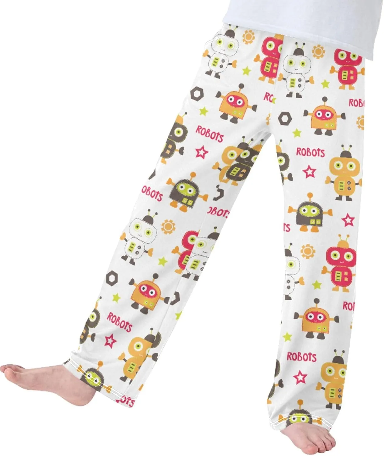 Pigsaly Boys' Pants Cute Robots Long Bottoms Mechanic Stars Jogger Pants Elastic Waist Trousers With Pockets S