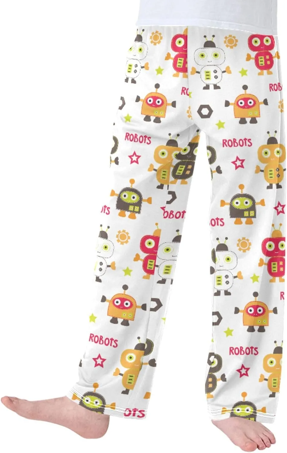 Pigsaly Boys' Pants Cute Robots Long Bottoms Mechanic Stars Jogger Pants Elastic Waist Trousers With Pockets S