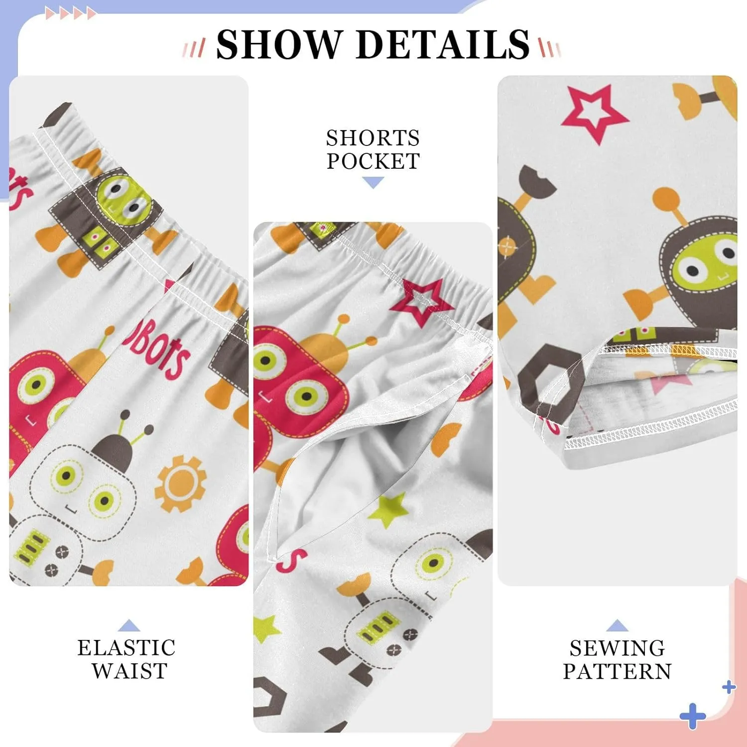 Pigsaly Boys' Pants Cute Robots Long Bottoms Mechanic Stars Jogger Pants Elastic Waist Trousers With Pockets S