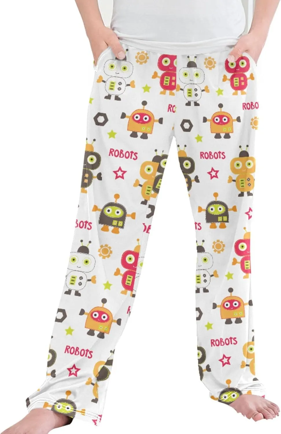Pigsaly Boys' Pants Cute Robots Long Bottoms Mechanic Stars Jogger Pants Elastic Waist Trousers With Pockets S