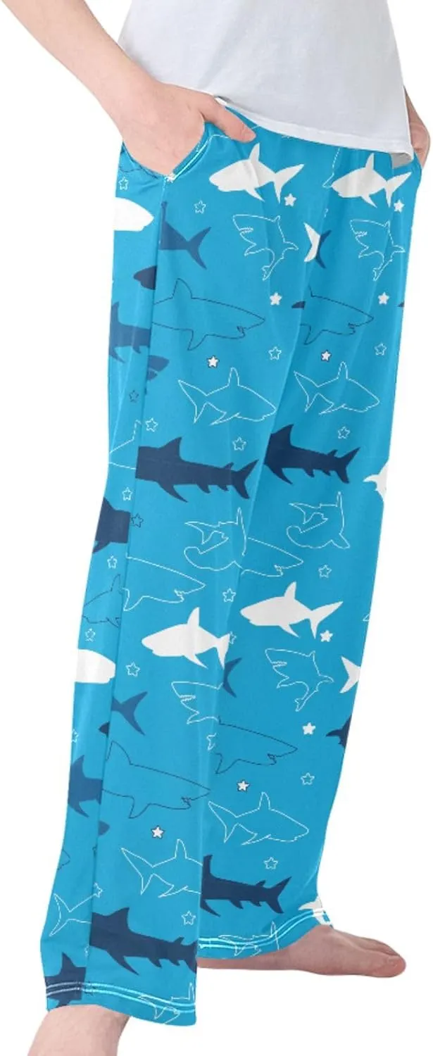 Pigsaly Boys' Pants Dark Blue Sharks Long Bottoms Stars Animals Jogger Pants Elastic Waist Trousers With Pockets S