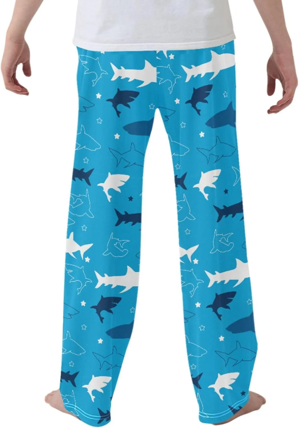 Pigsaly Boys' Pants Dark Blue Sharks Long Bottoms Stars Animals Jogger Pants Elastic Waist Trousers With Pockets S
