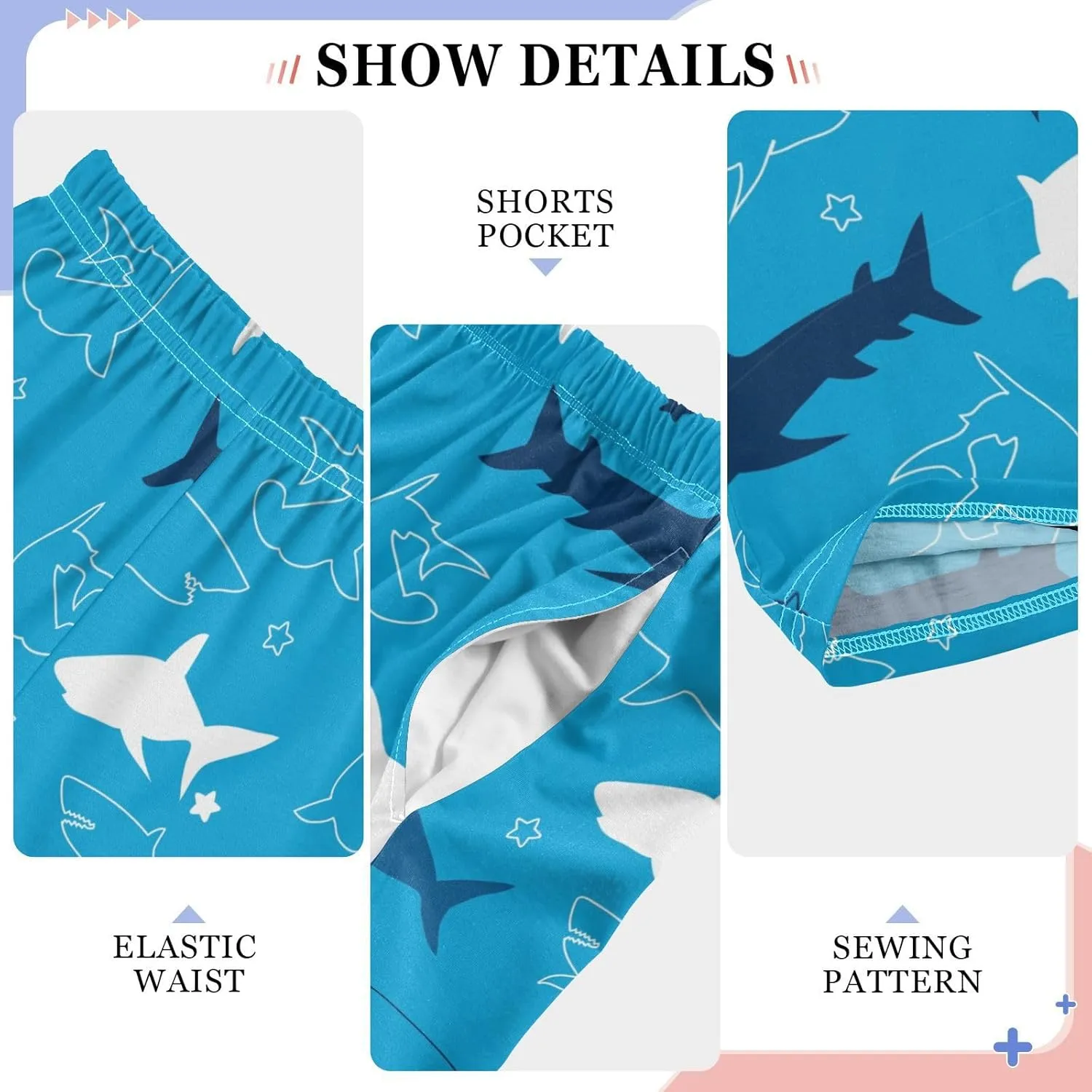 Pigsaly Boys' Pants Dark Blue Sharks Long Bottoms Stars Animals Jogger Pants Elastic Waist Trousers With Pockets S