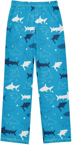 Pigsaly Boys' Pants Dark Blue Sharks Long Bottoms Stars Animals Jogger Pants Elastic Waist Trousers With Pockets S
