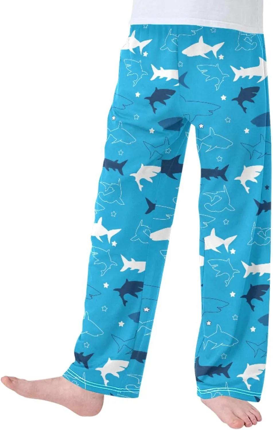 Pigsaly Boys' Pants Dark Blue Sharks Long Bottoms Stars Animals Jogger Pants Elastic Waist Trousers With Pockets S