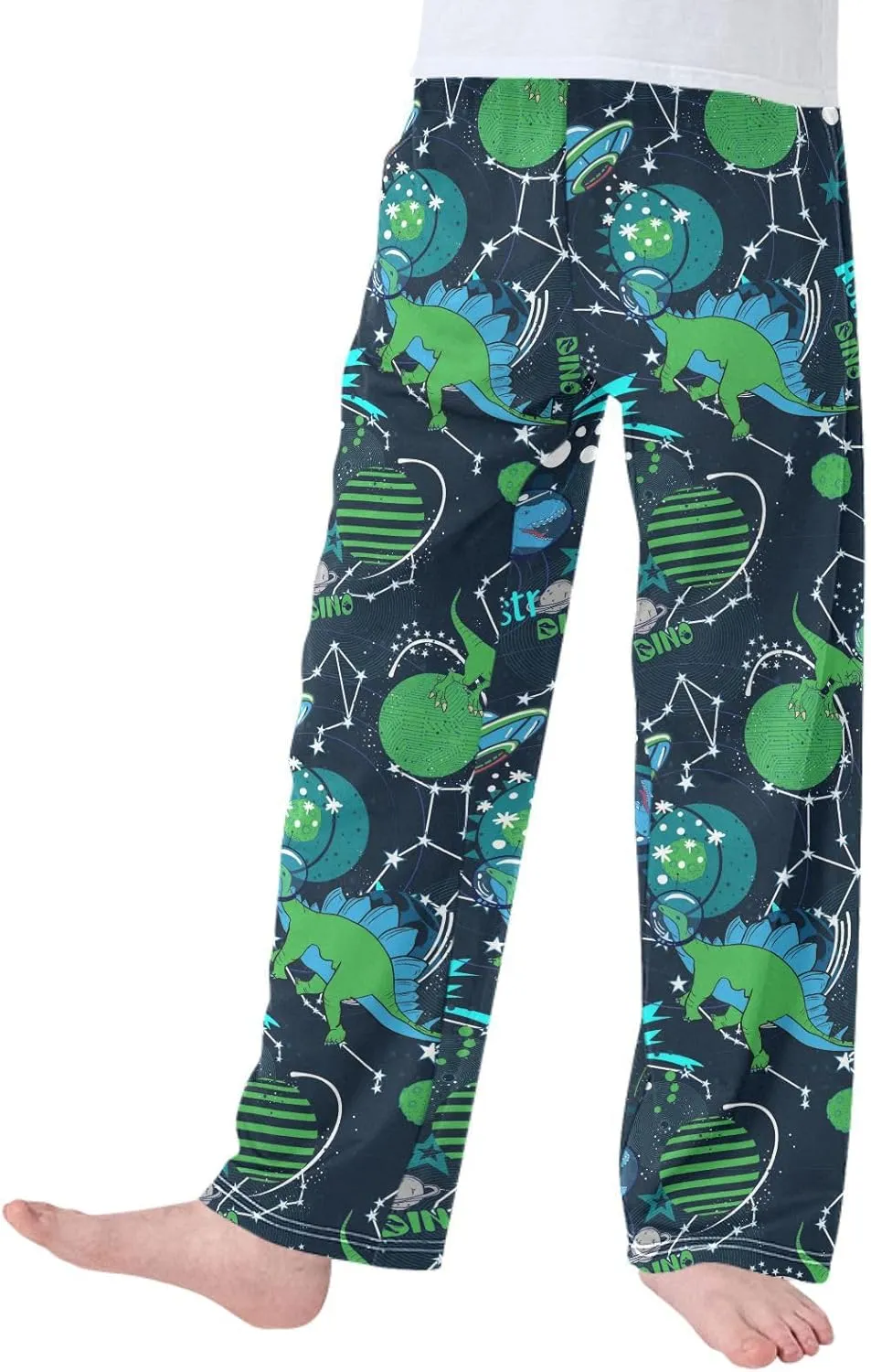 Pigsaly Boys' Pants Dinosaur Greeb Space Planet Long Bottoms Star UFO Jogger Pants Elastic Waist Trousers with Pockets S