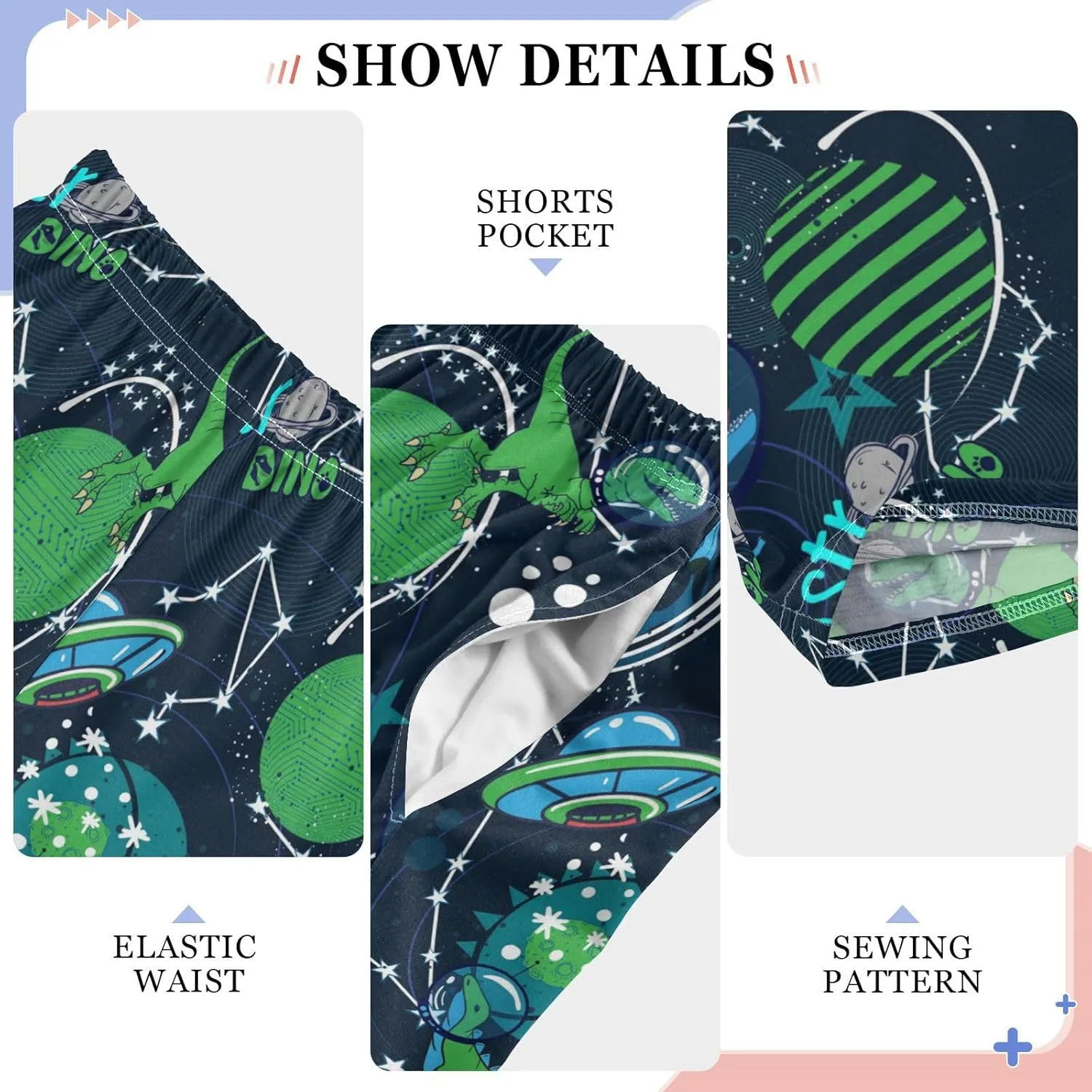 Pigsaly Boys' Pants Dinosaur Greeb Space Planet Long Bottoms Star UFO Jogger Pants Elastic Waist Trousers with Pockets S