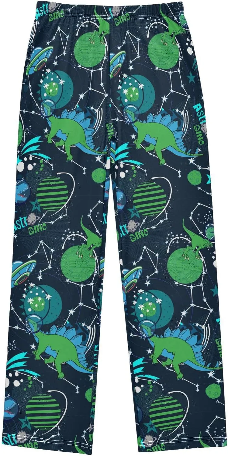 Pigsaly Boys' Pants Dinosaur Greeb Space Planet Long Bottoms Star UFO Jogger Pants Elastic Waist Trousers with Pockets S