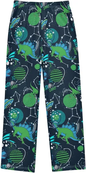 Pigsaly Boys' Pants Dinosaur Greeb Space Planet Long Bottoms Star UFO Jogger Pants Elastic Waist Trousers with Pockets S