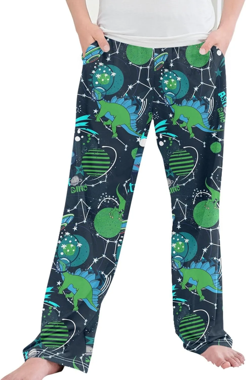 Pigsaly Boys' Pants Dinosaur Greeb Space Planet Long Bottoms Star UFO Jogger Pants Elastic Waist Trousers with Pockets S