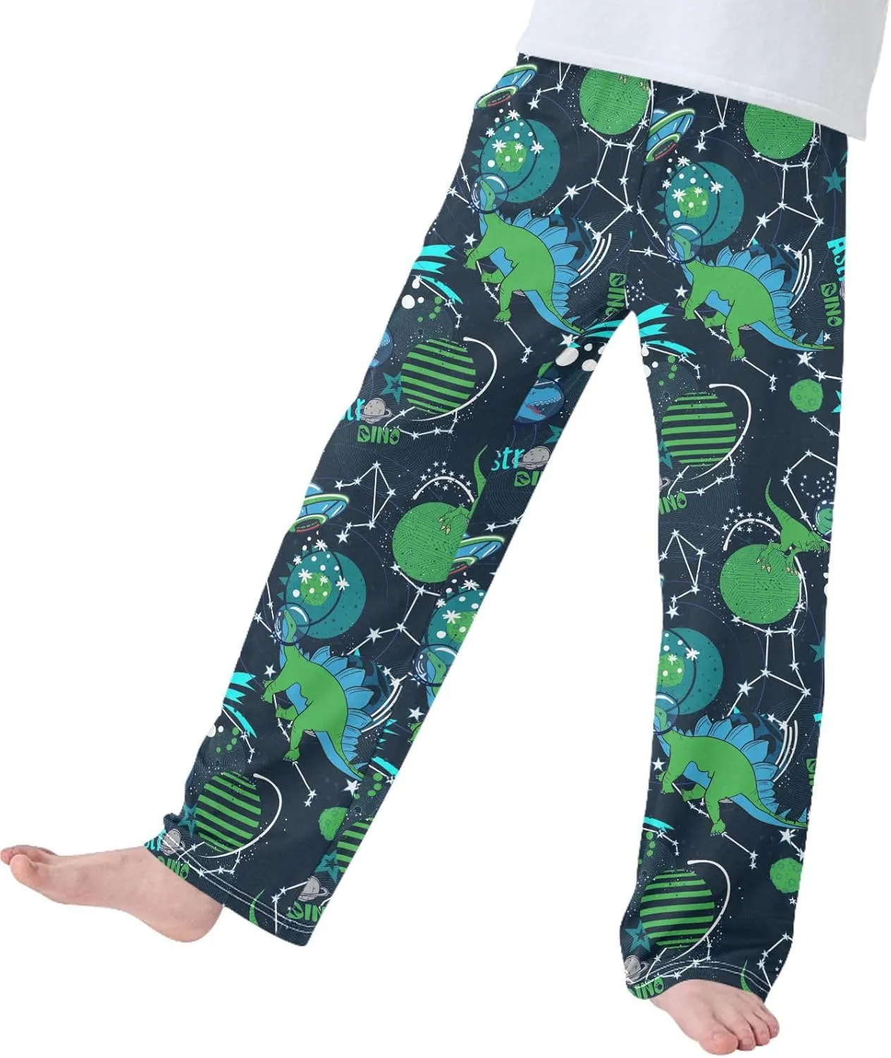 Pigsaly Boys' Pants Dinosaur Greeb Space Planet Long Bottoms Star UFO Jogger Pants Elastic Waist Trousers with Pockets S