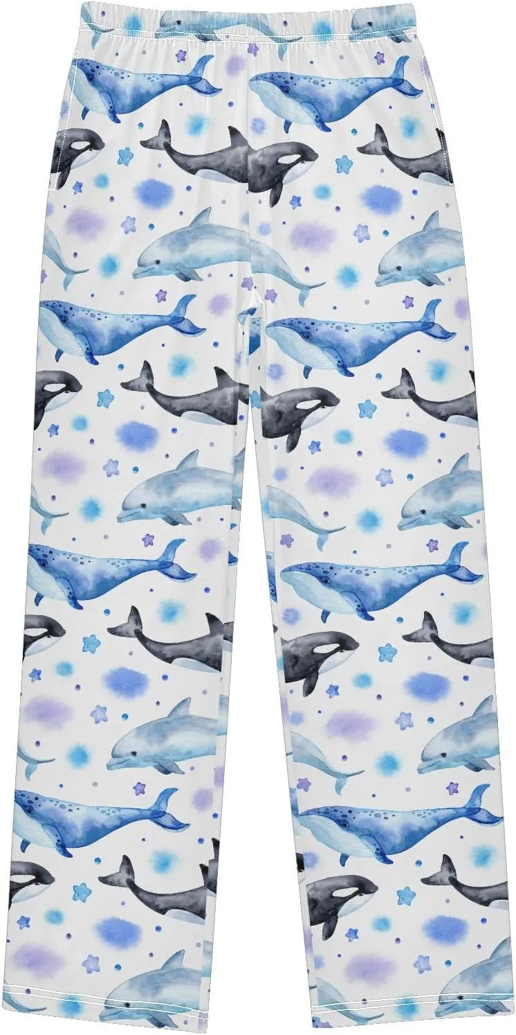 Pigsaly Boys' Pants Dolphin Killer Whale Long Bottoms Blue Whale Stars Jogger Pants Elastic Waist Trousers With Pockets S
