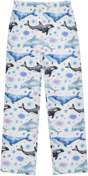 Pigsaly Boys' Pants Dolphin Killer Whale Long Bottoms Blue Whale Stars Jogger Pants Elastic Waist Trousers With Pockets S