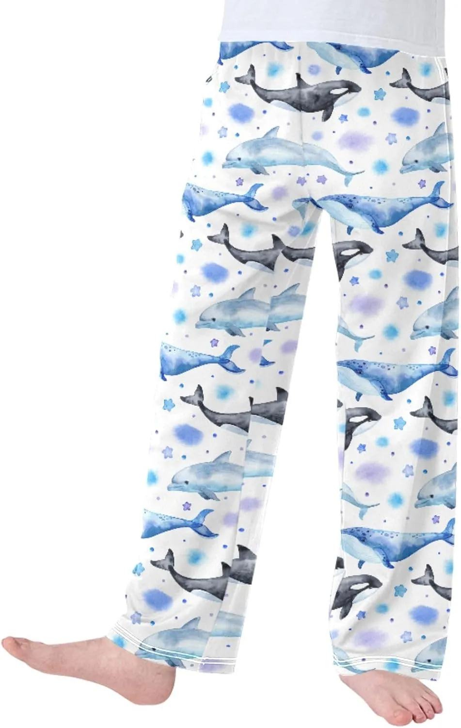 Pigsaly Boys' Pants Dolphin Killer Whale Long Bottoms Blue Whale Stars Jogger Pants Elastic Waist Trousers With Pockets S