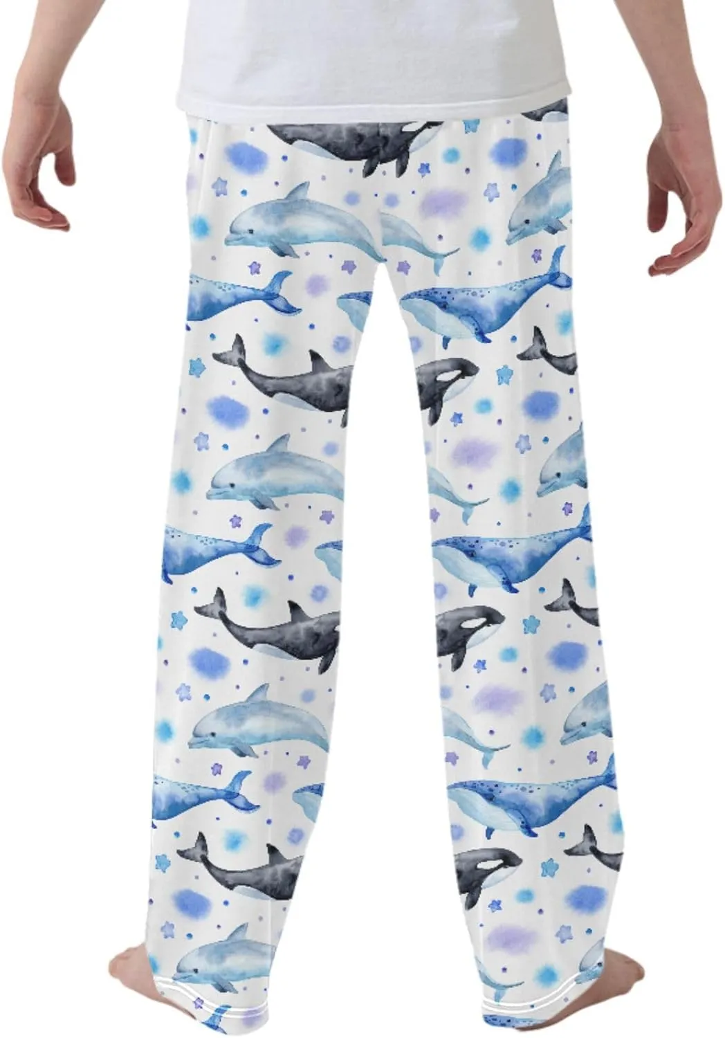 Pigsaly Boys' Pants Dolphin Killer Whale Long Bottoms Blue Whale Stars Jogger Pants Elastic Waist Trousers With Pockets S