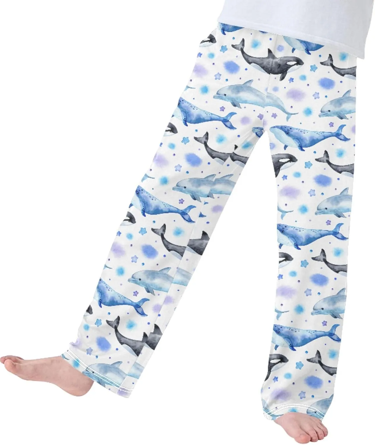 Pigsaly Boys' Pants Dolphin Killer Whale Long Bottoms Blue Whale Stars Jogger Pants Elastic Waist Trousers With Pockets S