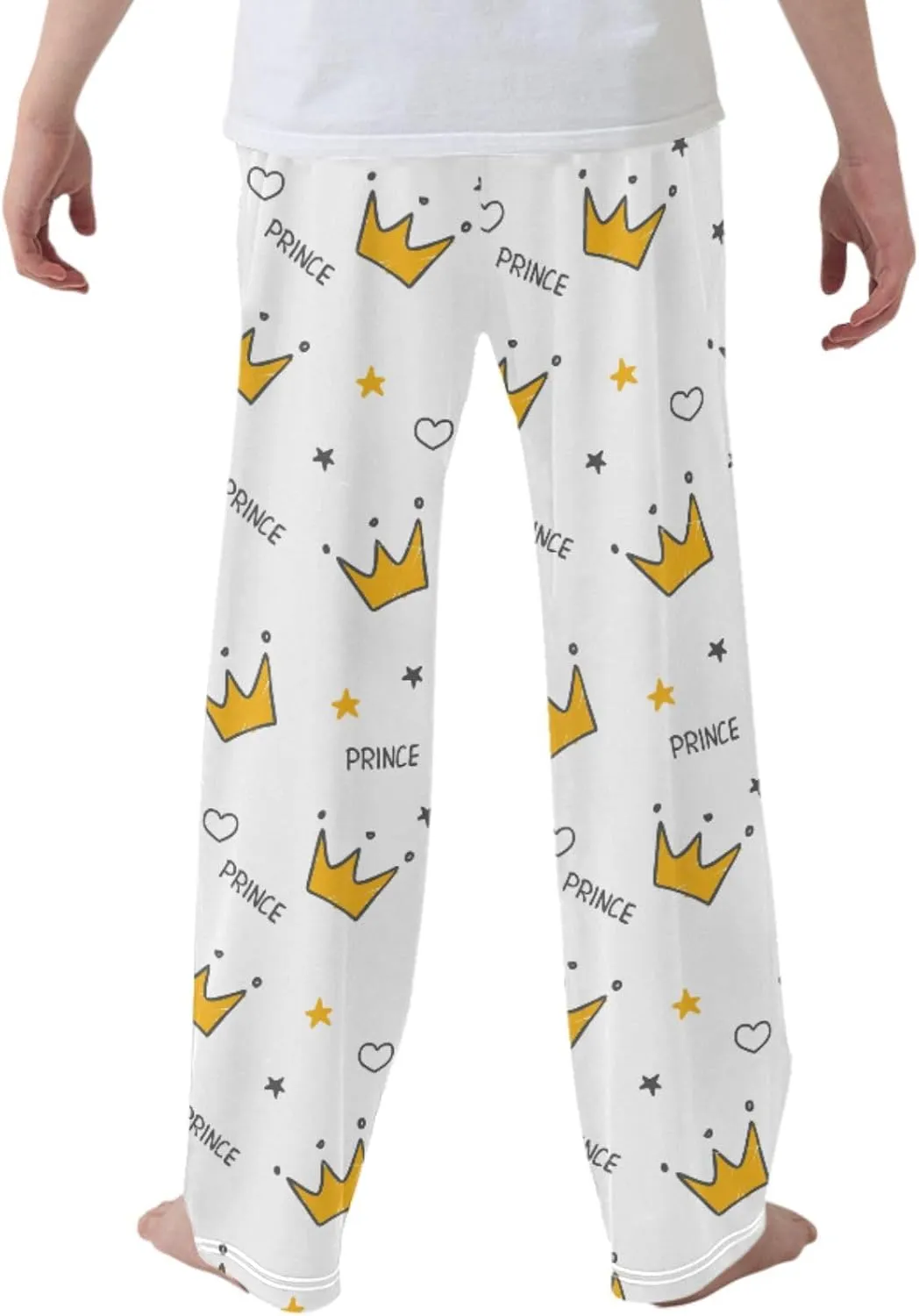 Pigsaly Boys' Pants Doodle Gold Crowns Long Bottoms Prince Gold Stars Jogger Pants Elastic Waist Trousers With Pockets S