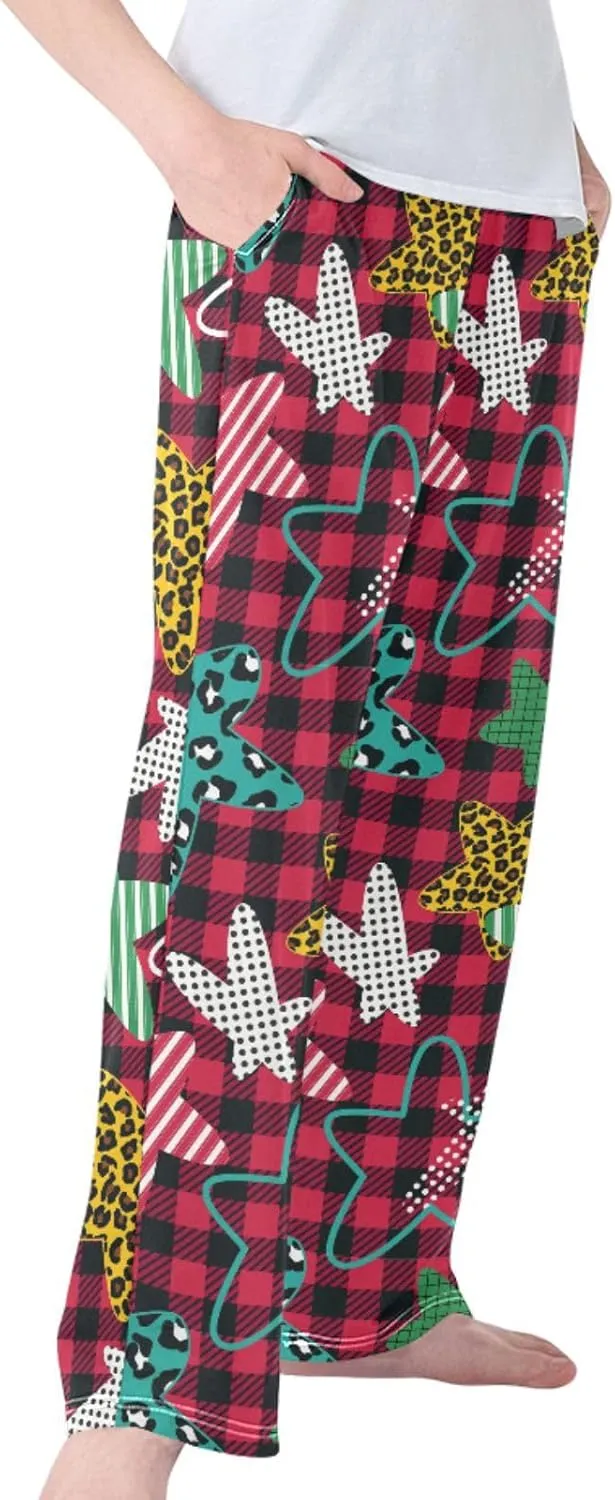 Pigsaly Boys' Pants Five-pointed Stars Buffalo Plaid Long Bottoms Leopard Jogger Pants Elastic Waist Trousers With Pockets S