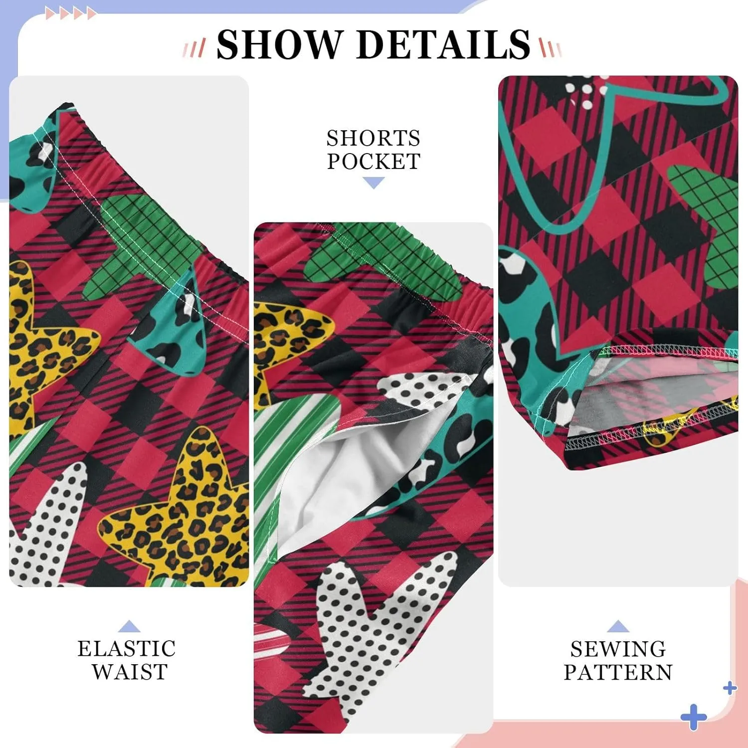 Pigsaly Boys' Pants Five-pointed Stars Buffalo Plaid Long Bottoms Leopard Jogger Pants Elastic Waist Trousers With Pockets S