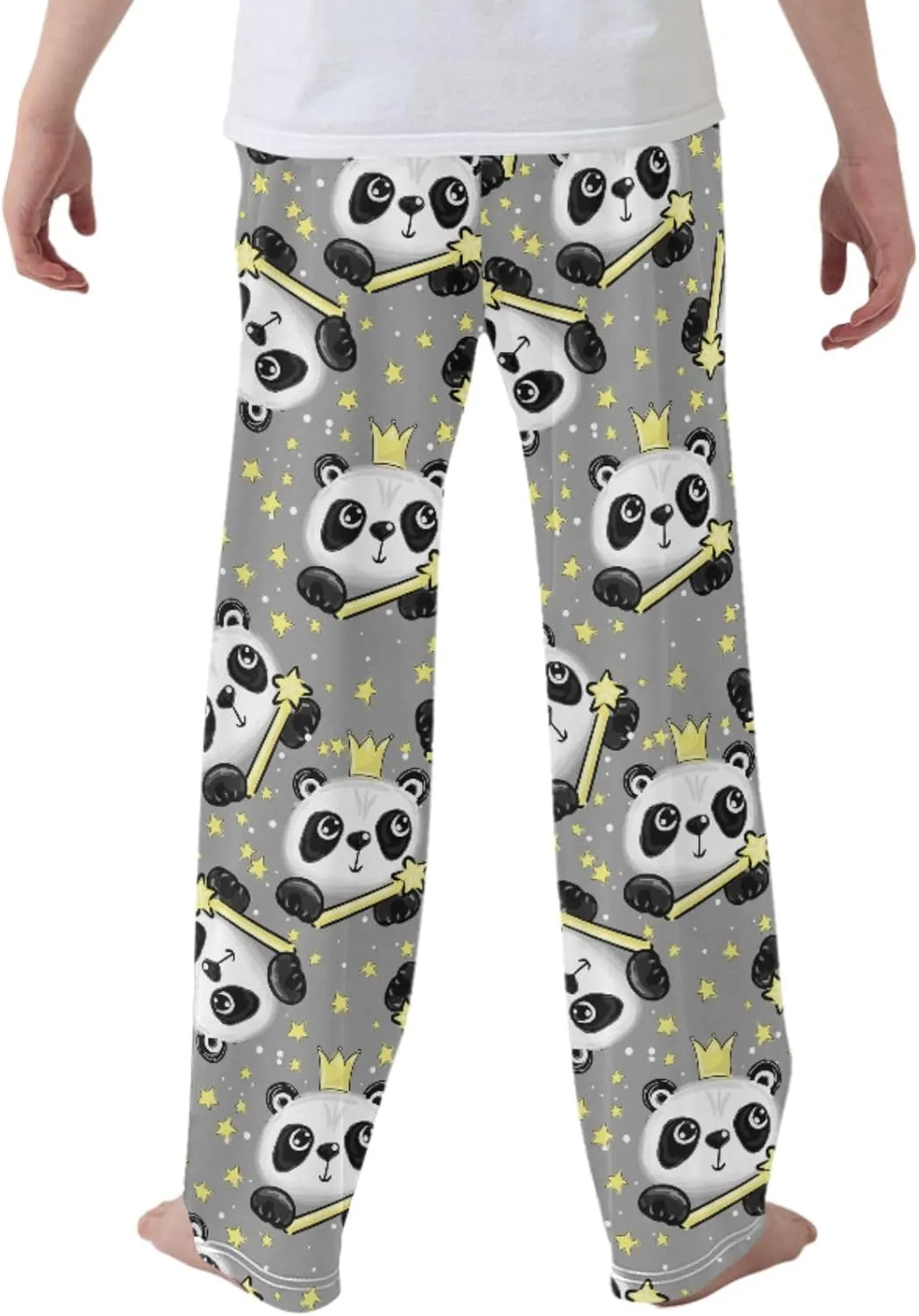 Pigsaly Boys' Pants Funny Cute Panda Long Bottoms Gold Crown Stars Jogger Pants Elastic Waist Trousers With Pockets S