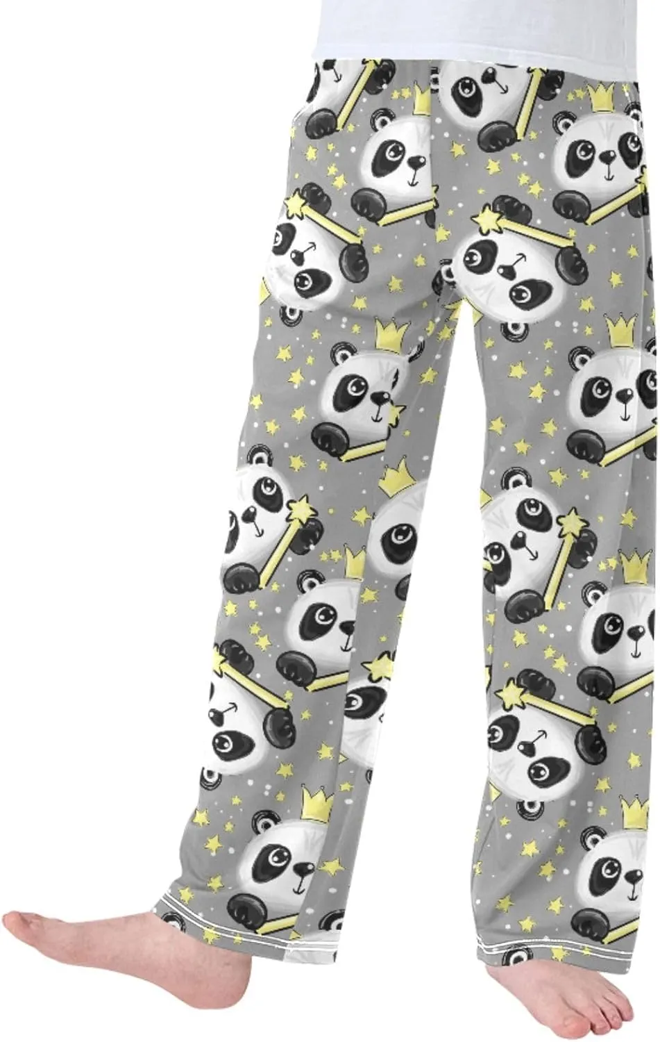 Pigsaly Boys' Pants Funny Cute Panda Long Bottoms Gold Crown Stars Jogger Pants Elastic Waist Trousers With Pockets S