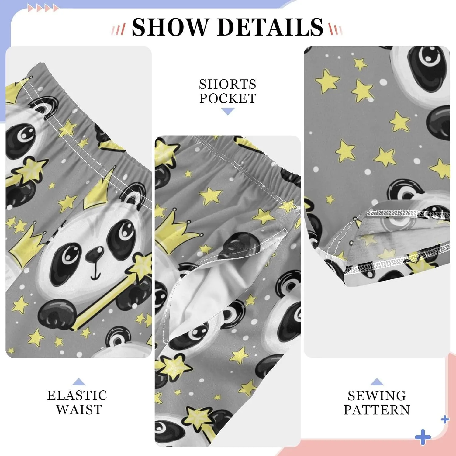 Pigsaly Boys' Pants Funny Cute Panda Long Bottoms Gold Crown Stars Jogger Pants Elastic Waist Trousers With Pockets S