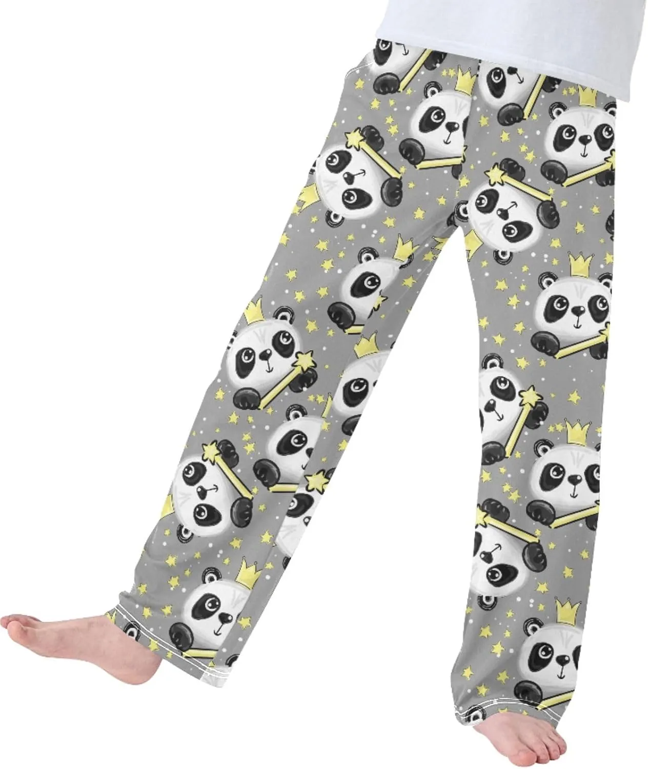 Pigsaly Boys' Pants Funny Cute Panda Long Bottoms Gold Crown Stars Jogger Pants Elastic Waist Trousers With Pockets S