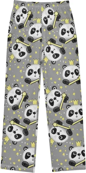 Pigsaly Boys' Pants Funny Cute Panda Long Bottoms Gold Crown Stars Jogger Pants Elastic Waist Trousers With Pockets S