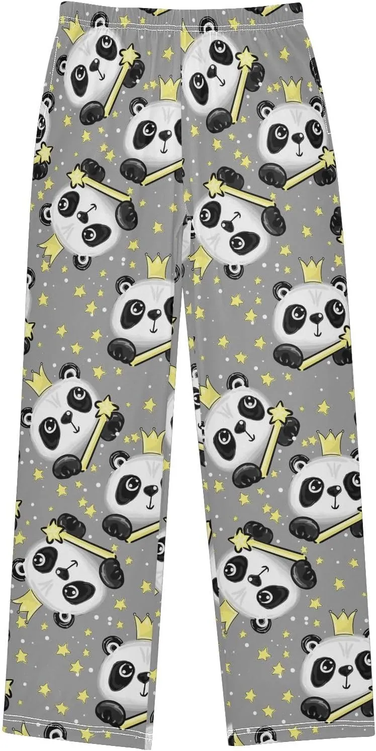Pigsaly Boys' Pants Funny Cute Panda Long Bottoms Gold Crown Stars Jogger Pants Elastic Waist Trousers With Pockets S