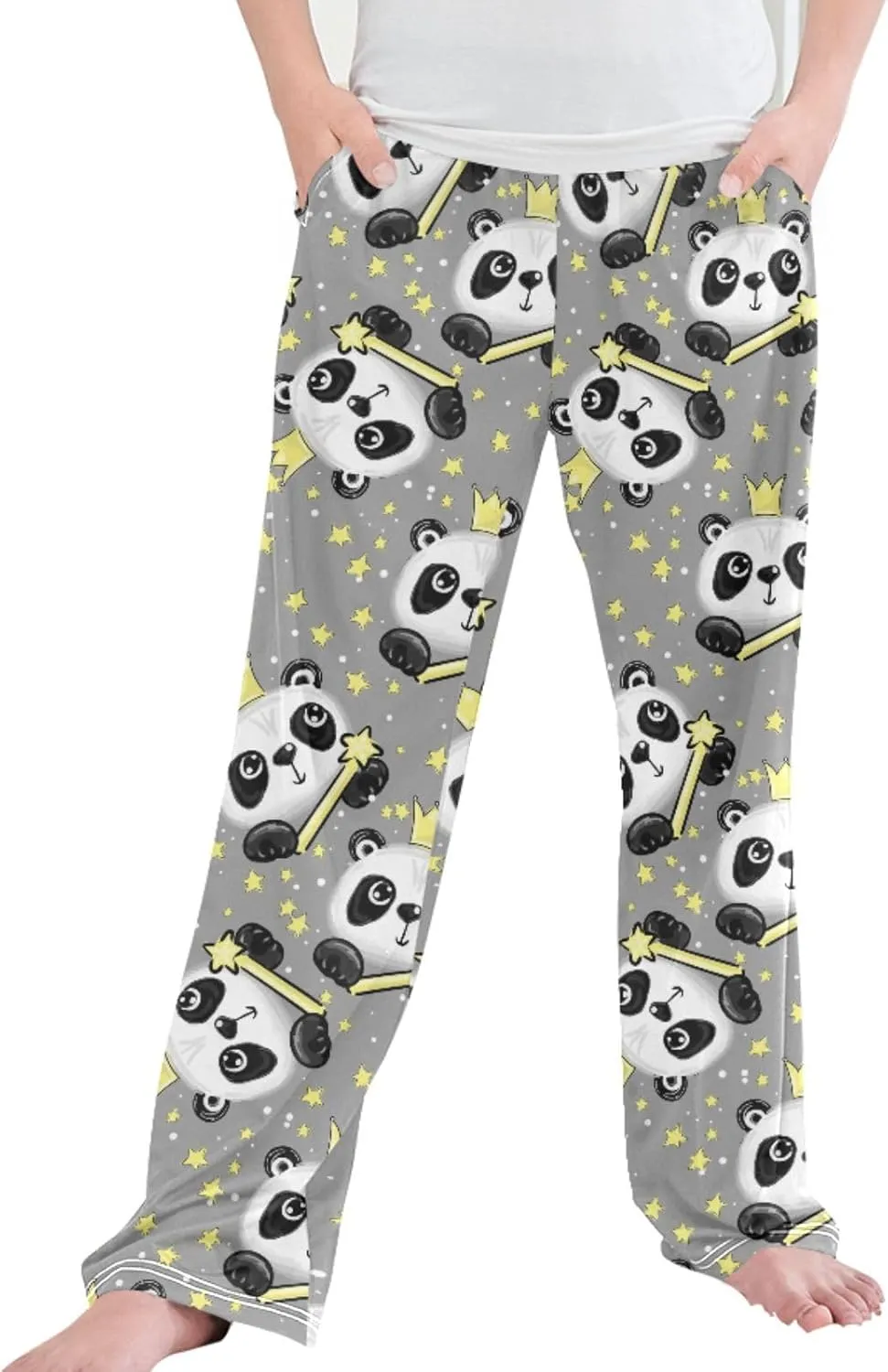 Pigsaly Boys' Pants Funny Cute Panda Long Bottoms Gold Crown Stars Jogger Pants Elastic Waist Trousers With Pockets S