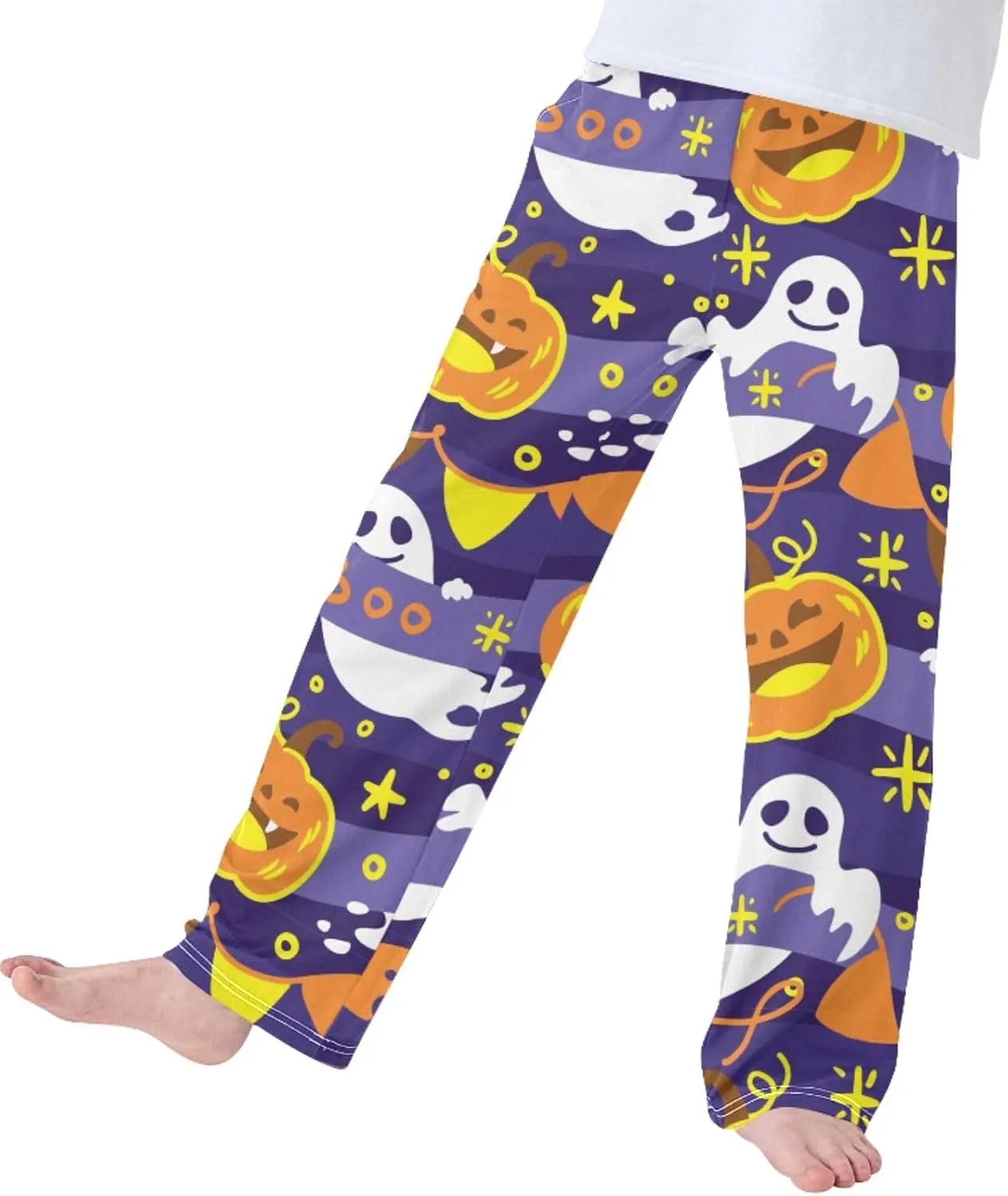Pigsaly Boys' Pants Funny Halloween Pumpkin Ghost Long Bottoms Gold Stars Jogger Pants Elastic Waist Trousers Pockets S