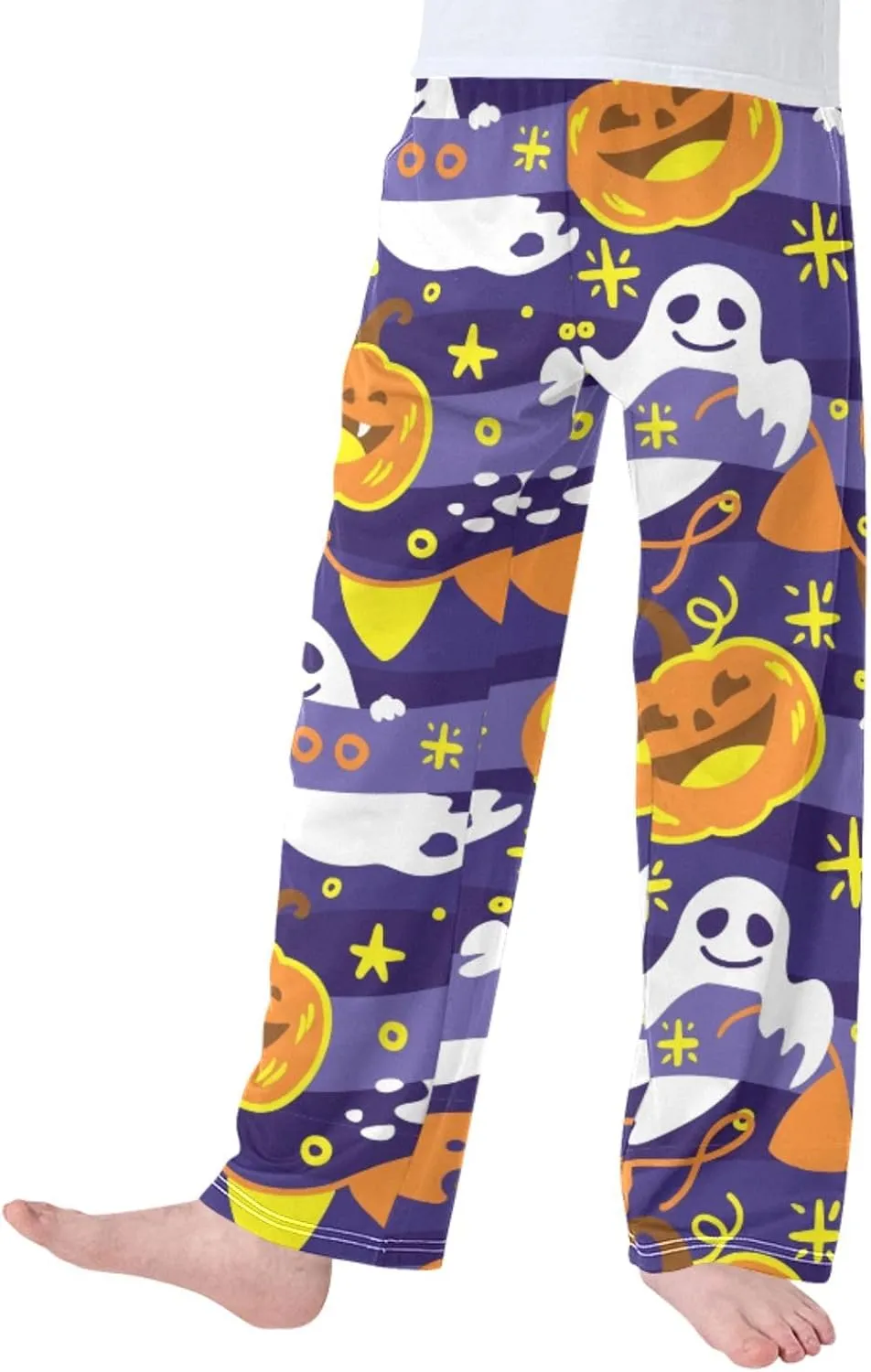 Pigsaly Boys' Pants Funny Halloween Pumpkin Ghost Long Bottoms Gold Stars Jogger Pants Elastic Waist Trousers Pockets S