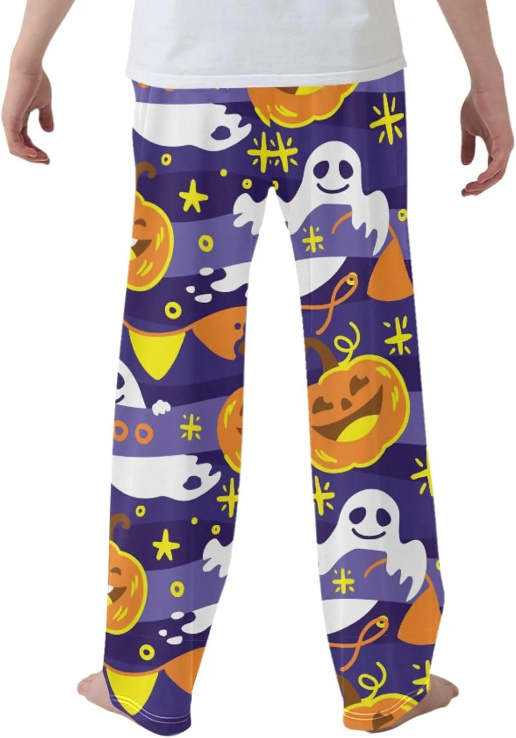 Pigsaly Boys' Pants Funny Halloween Pumpkin Ghost Long Bottoms Gold Stars Jogger Pants Elastic Waist Trousers Pockets S