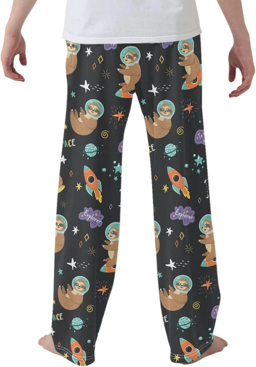 Pigsaly Boys' Pants Funny Space Sloth Astronaut Long Bottoms Stars Planets Rockets Jogger Pants Elastic Waist Trousers S
