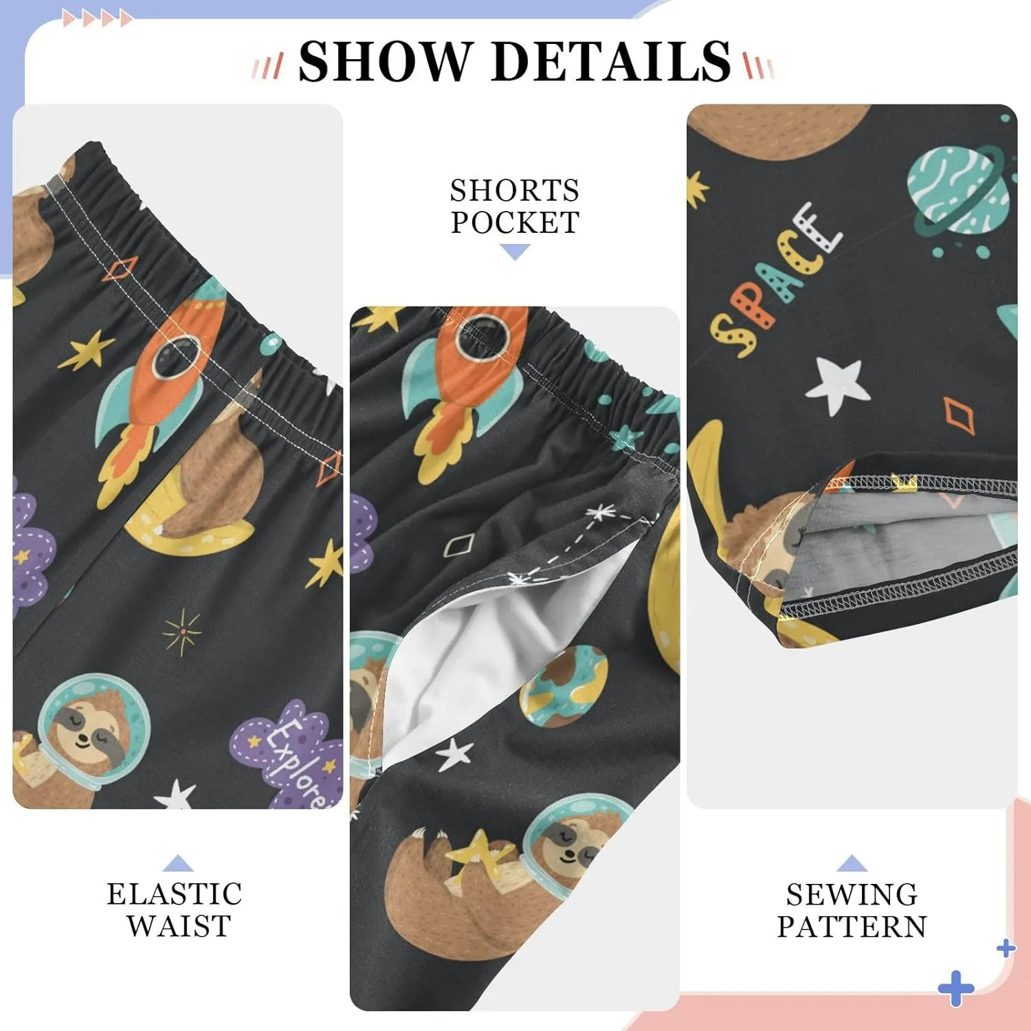Pigsaly Boys' Pants Funny Space Sloth Astronaut Long Bottoms Stars Planets Rockets Jogger Pants Elastic Waist Trousers S