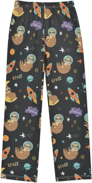 Pigsaly Boys' Pants Funny Space Sloth Astronaut Long Bottoms Stars Planets Rockets Jogger Pants Elastic Waist Trousers S