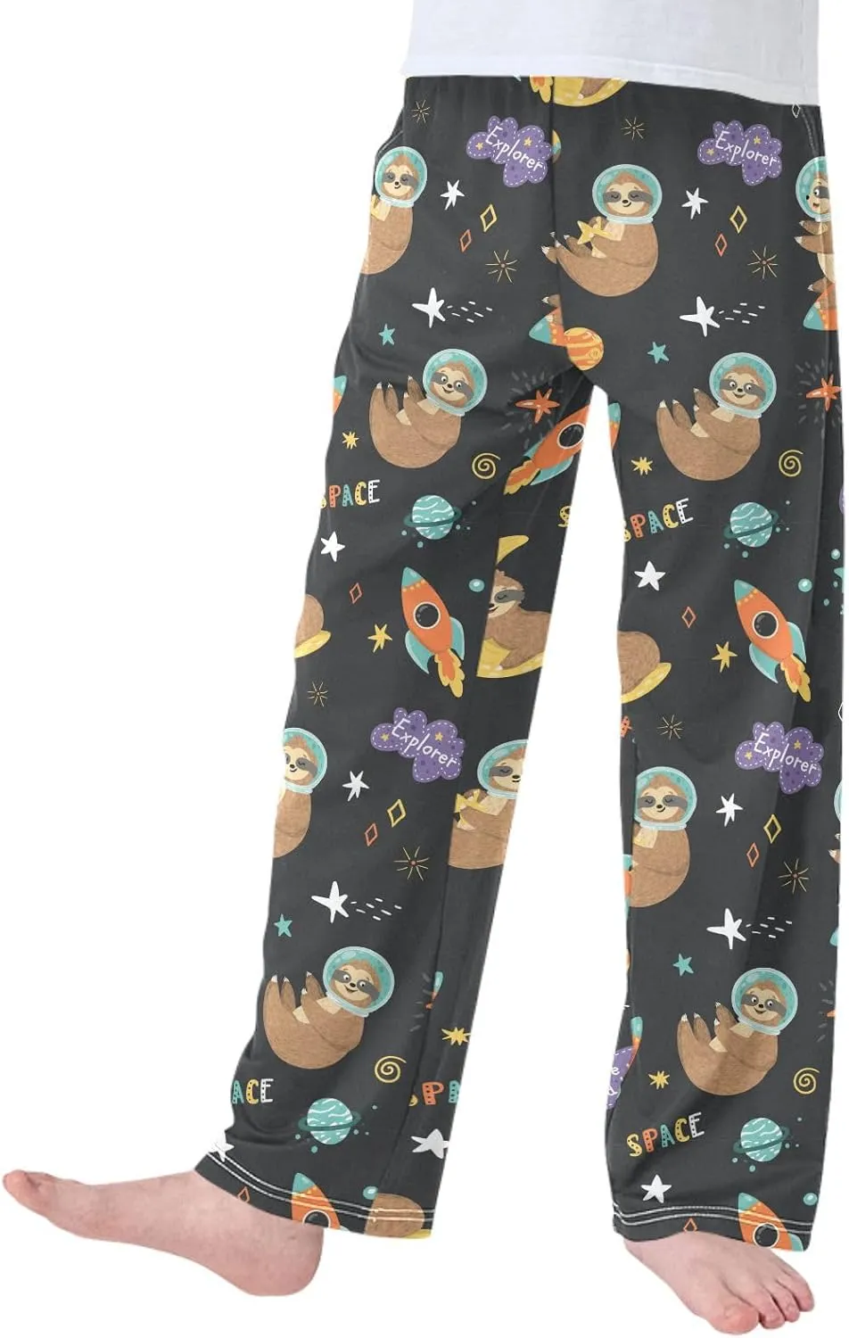Pigsaly Boys' Pants Funny Space Sloth Astronaut Long Bottoms Stars Planets Rockets Jogger Pants Elastic Waist Trousers S