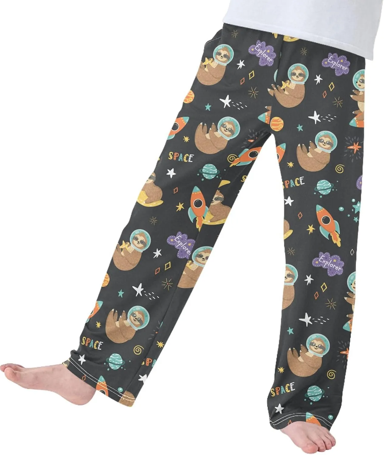 Pigsaly Boys' Pants Funny Space Sloth Astronaut Long Bottoms Stars Planets Rockets Jogger Pants Elastic Waist Trousers S