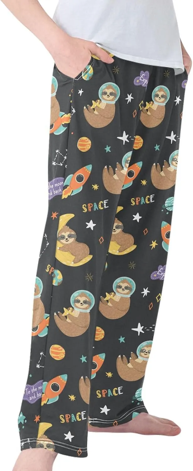 Pigsaly Boys' Pants Funny Space Sloth Astronaut Long Bottoms Stars Planets Rockets Jogger Pants Elastic Waist Trousers S