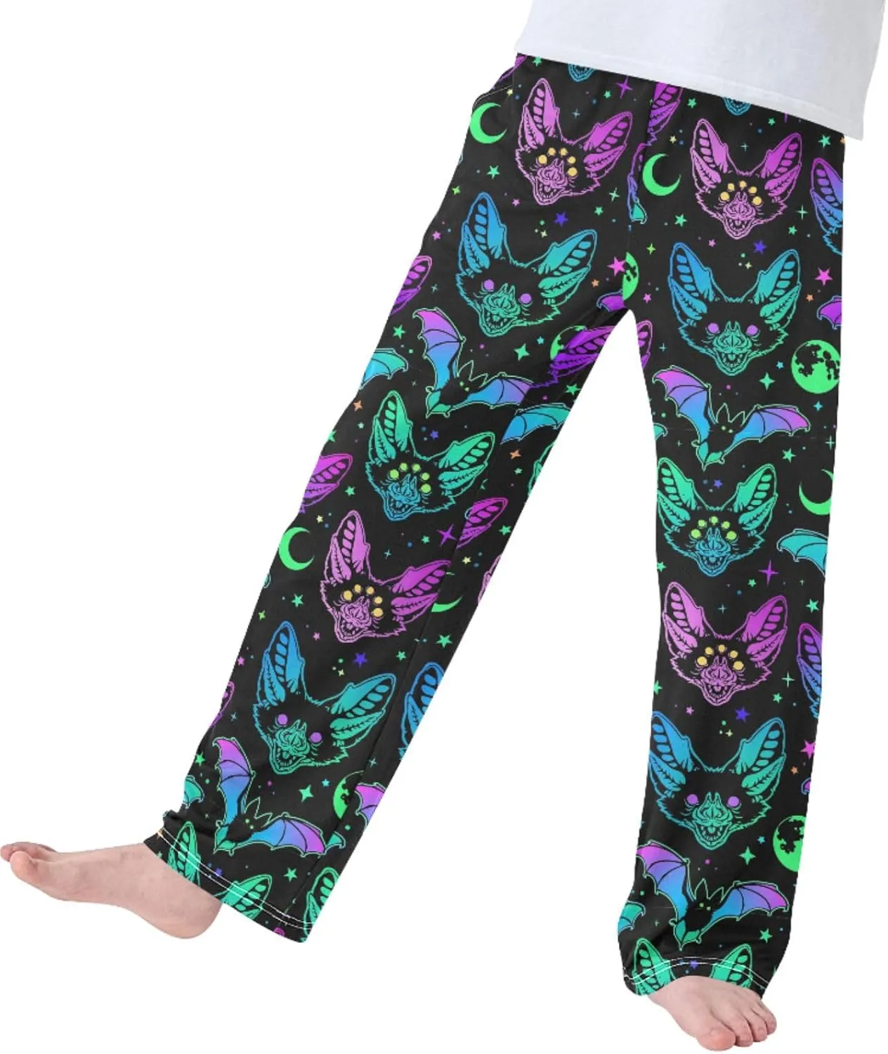 Pigsaly Boys' Pants Galaxy Bright Bats Long Bottoms Glitter Star Moon Jogger Pants Elastic Waist Trousers with Pockets S