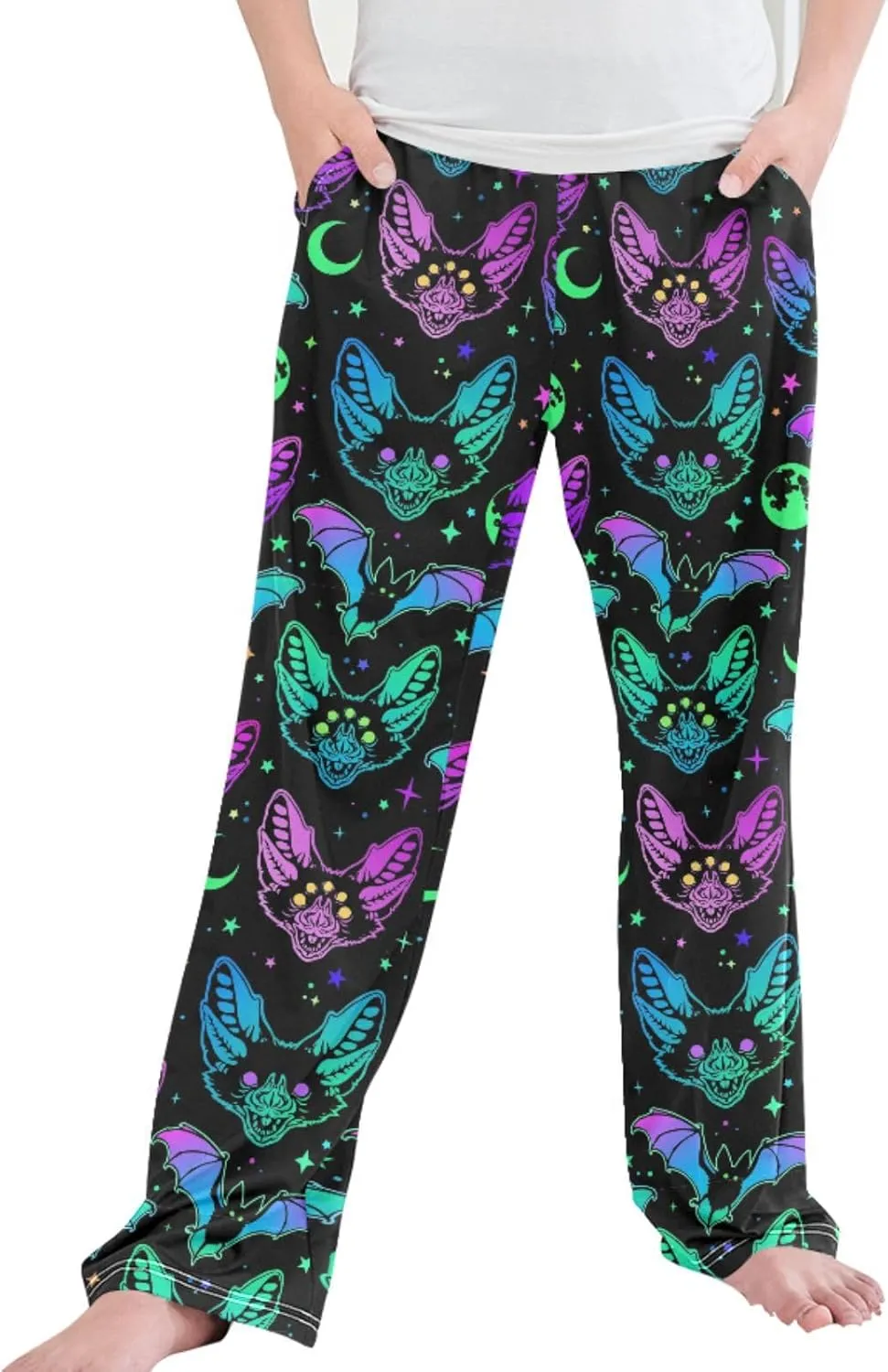 Pigsaly Boys' Pants Galaxy Bright Bats Long Bottoms Glitter Star Moon Jogger Pants Elastic Waist Trousers with Pockets S