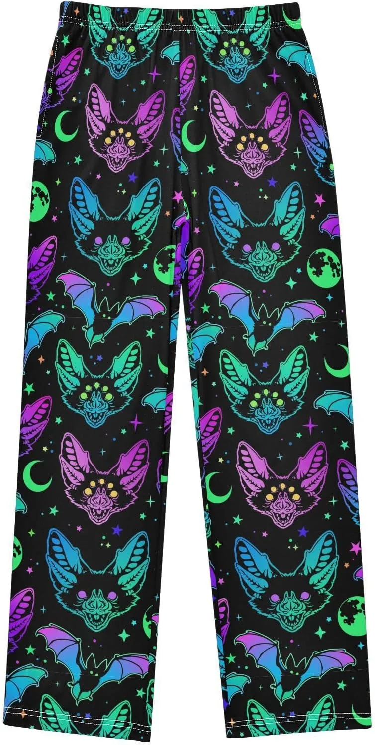 Pigsaly Boys' Pants Galaxy Bright Bats Long Bottoms Glitter Star Moon Jogger Pants Elastic Waist Trousers with Pockets S