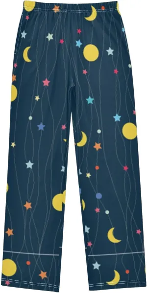 Pigsaly Boys' Pants Gold Moon Stars Long Bottoms Yellow Galaxy Jogger Pants Elastic Waist Trousers With Pockets S