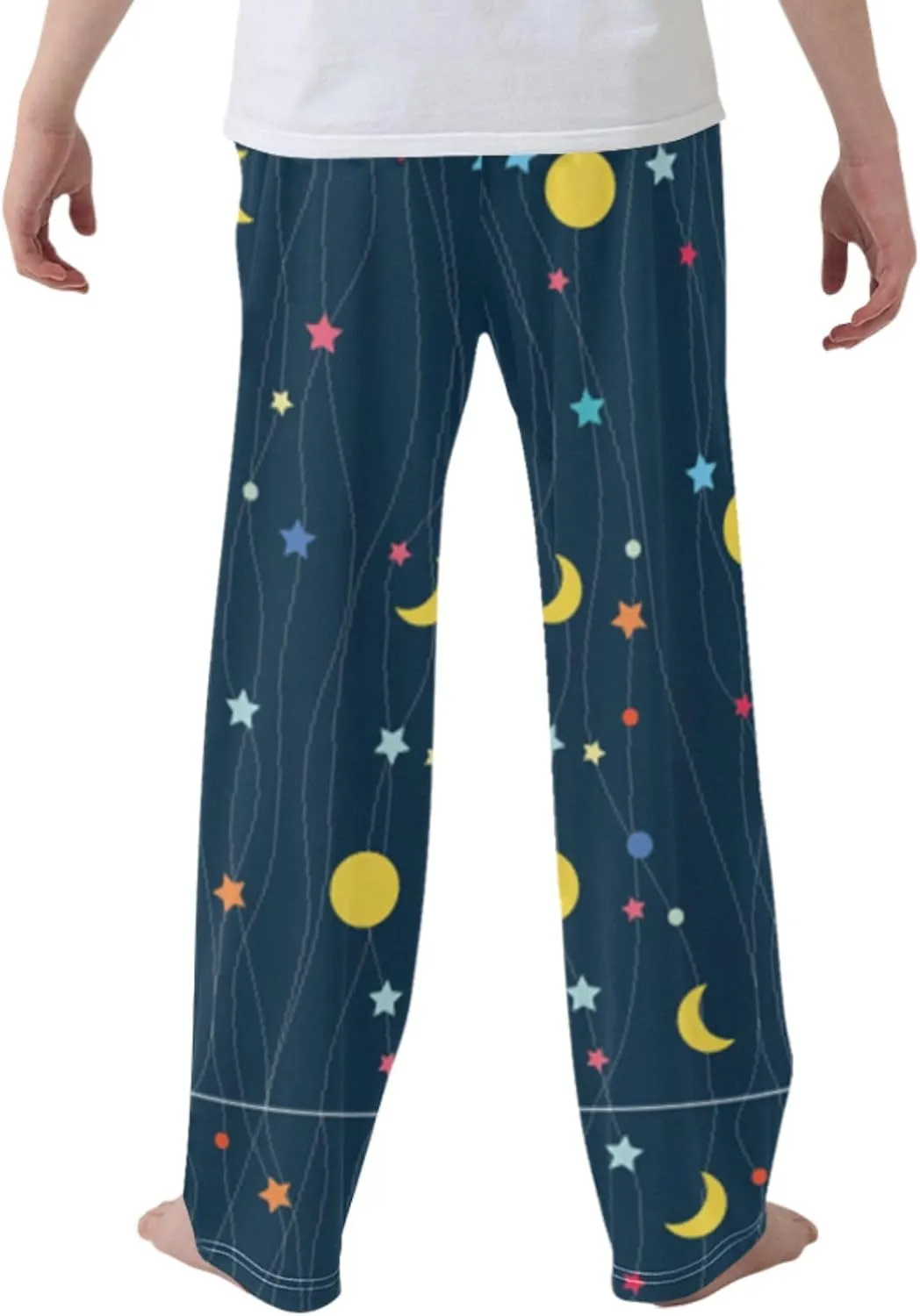 Pigsaly Boys' Pants Gold Moon Stars Long Bottoms Yellow Galaxy Jogger Pants Elastic Waist Trousers With Pockets S