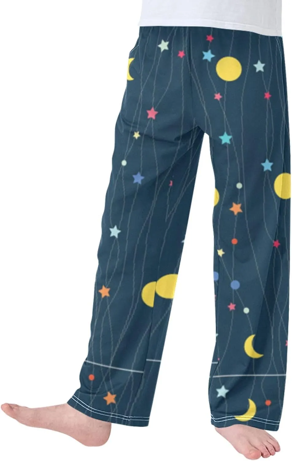 Pigsaly Boys' Pants Gold Moon Stars Long Bottoms Yellow Galaxy Jogger Pants Elastic Waist Trousers With Pockets S
