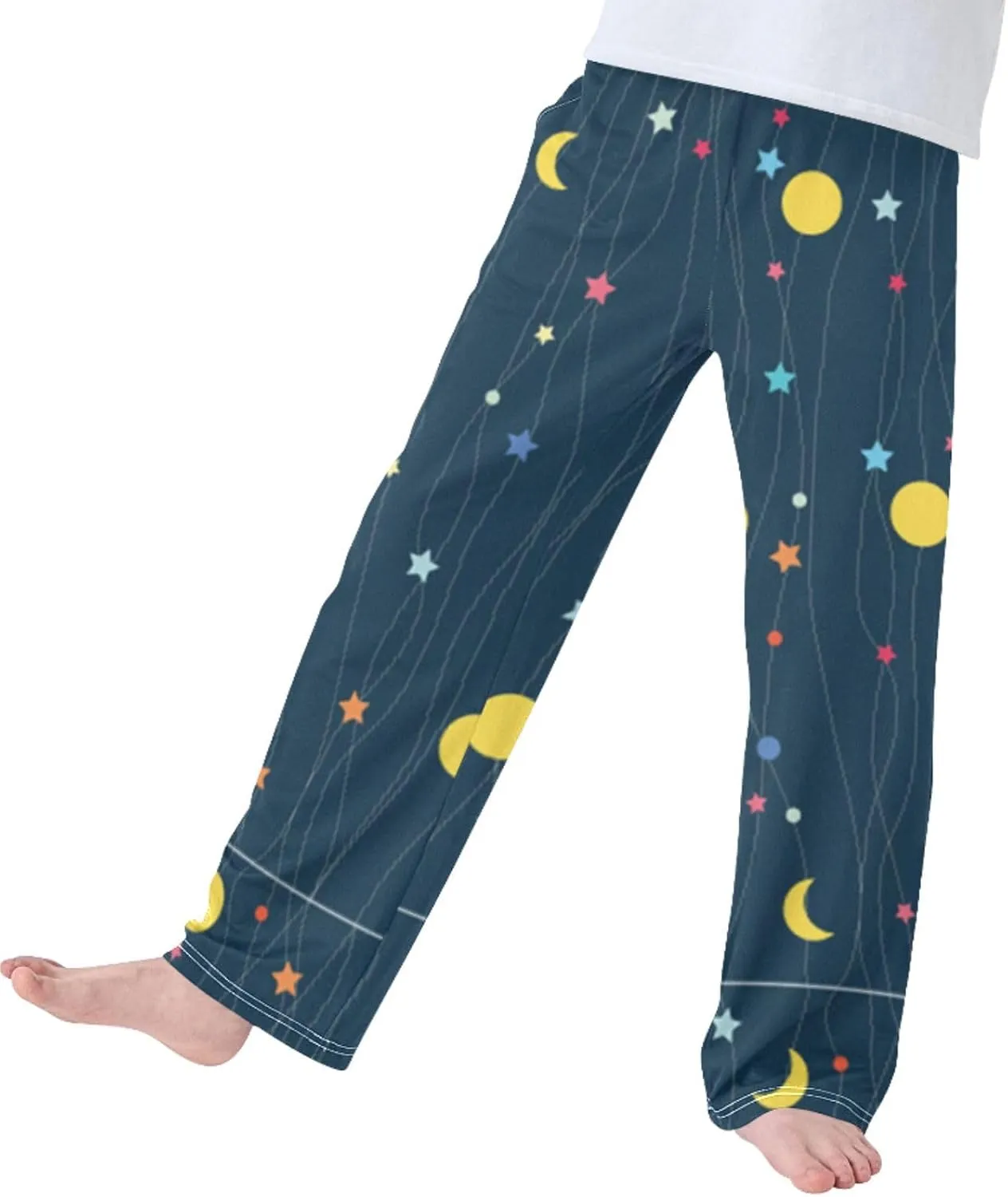 Pigsaly Boys' Pants Gold Moon Stars Long Bottoms Yellow Galaxy Jogger Pants Elastic Waist Trousers With Pockets S